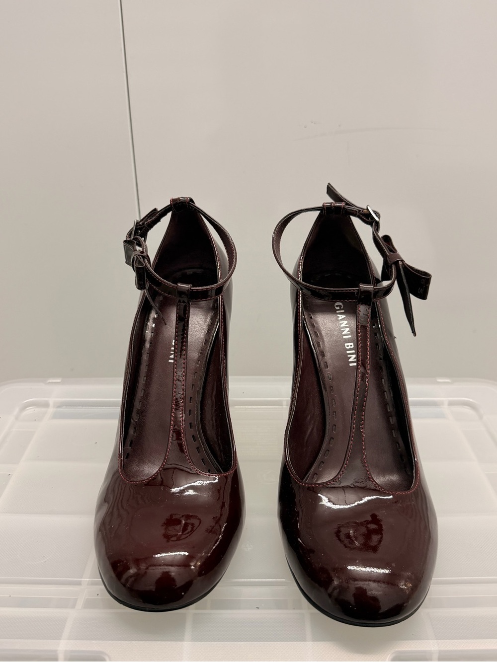 Gianni Bini Women's Burgundy T-Strap Patent Heels
